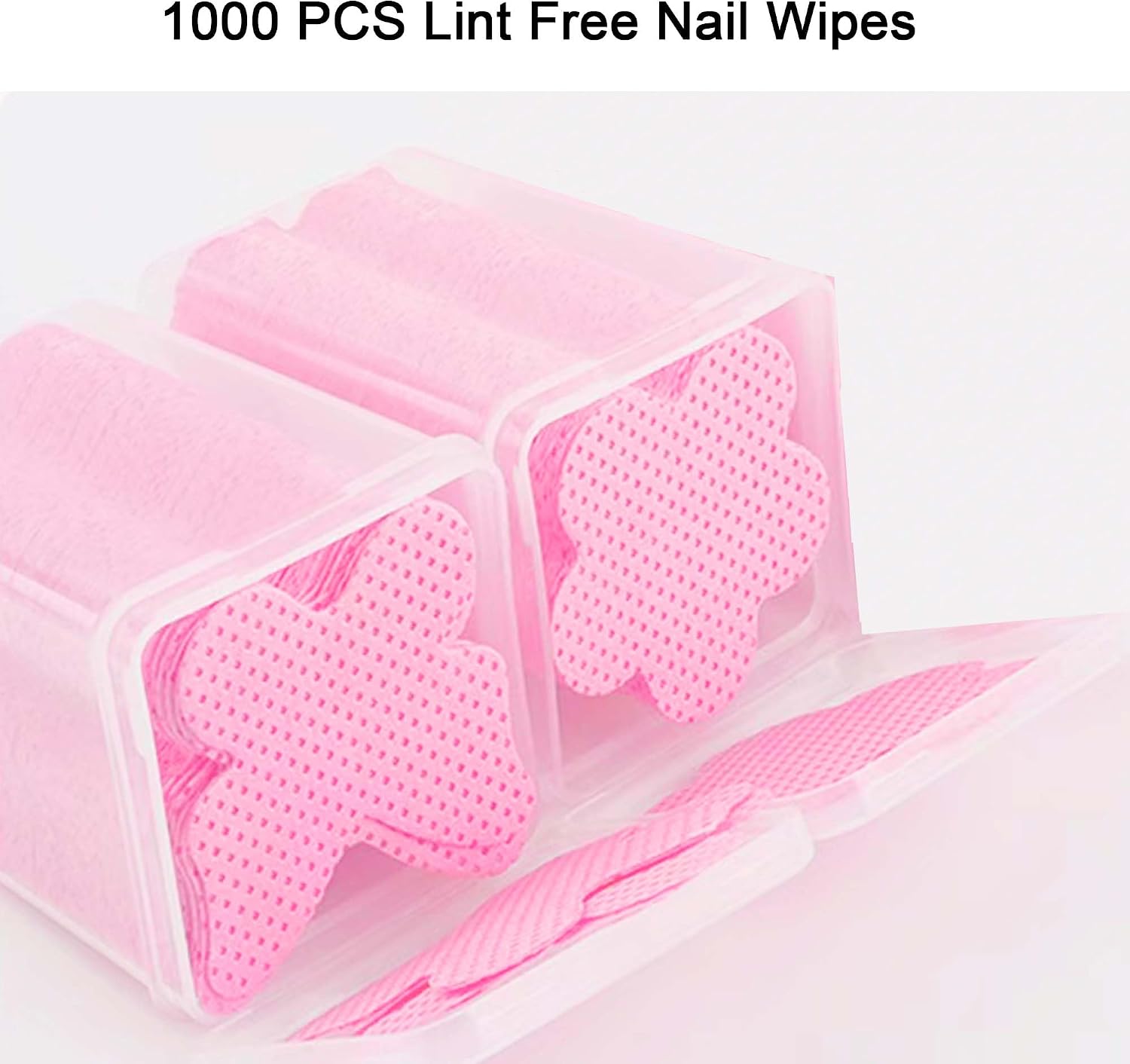 Lint Free Nail Wipes, 1000 PCS Nail Polish Remover Lash Extension Glue Wipes, Soft Non-Woven Lash Glue Cleaning Pads for Gel Nail Polish Remover, Pink