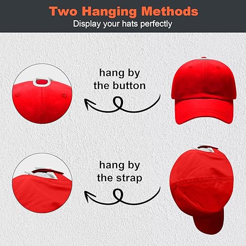 Miniatura 10 de KOVSPO Ganchos adhesivos para sombreros de pared (paquete de 16), perchero para gorras de béisbol, organizador de sombreros fuerte, exhibición