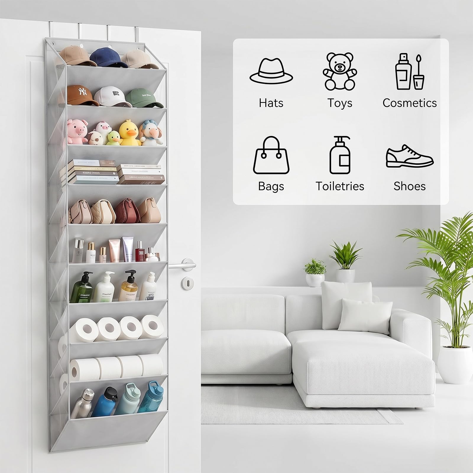 Porta Scarpe Salvaspazio Verticale con 10 Tasche Profonde & 4 Ganci, Grande Capacità Scarpiera da Appendere per Armadio, Lavanderia e Camera Letto