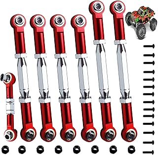 Adjustable 2023 Stainless Steel Turnbuckles Camber Links Tie Rods for 1/10 Traxxas 4X4 Slash VXL/Rustler VXL/Stampede VXL/HossVXL/X-01,Bigfoot RC Car Hops Up Parts(Red)