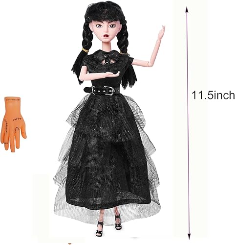 Miniatura 2 de Adms Muñecas para niñas, muñeca negra de 11.5 pulgadas con mano, vestido negro, tacones altos negros, cabello negro, regalo para niñas y fanáticos