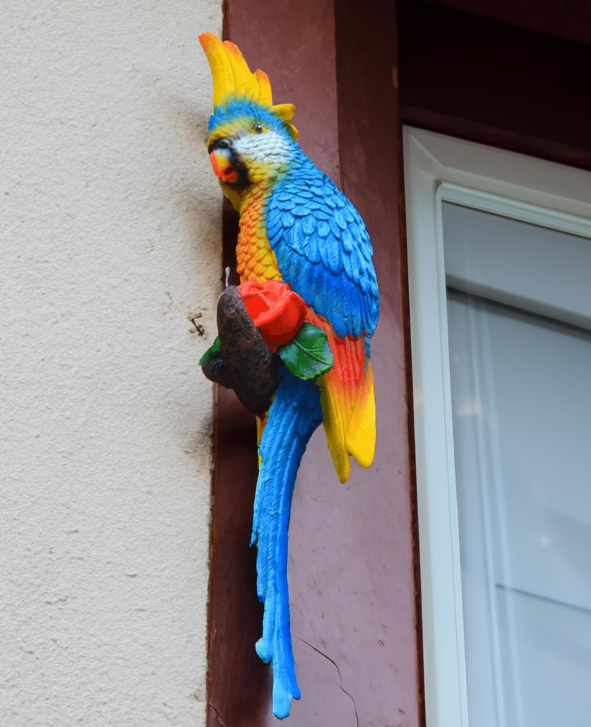 Statue Bird,Garden Decorations Bird Figurine,Resin Bird,Bird Statue Real Parrot Figurine,Flapping Macaw Bird Tropical Decor Wall Sculpture, Polyresin, Full Color - Image 9
