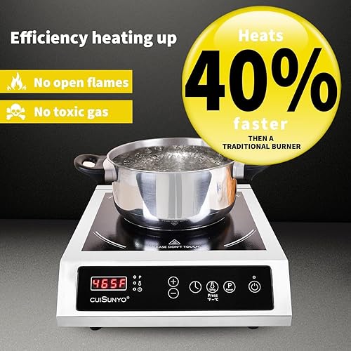 Miniatura 4 de Quemador de encimera de inducción comercial de 3500 W, profesional, portátil, 240 V, 10 niveles de potencia con 12 ajustes de temporizador de 140 a