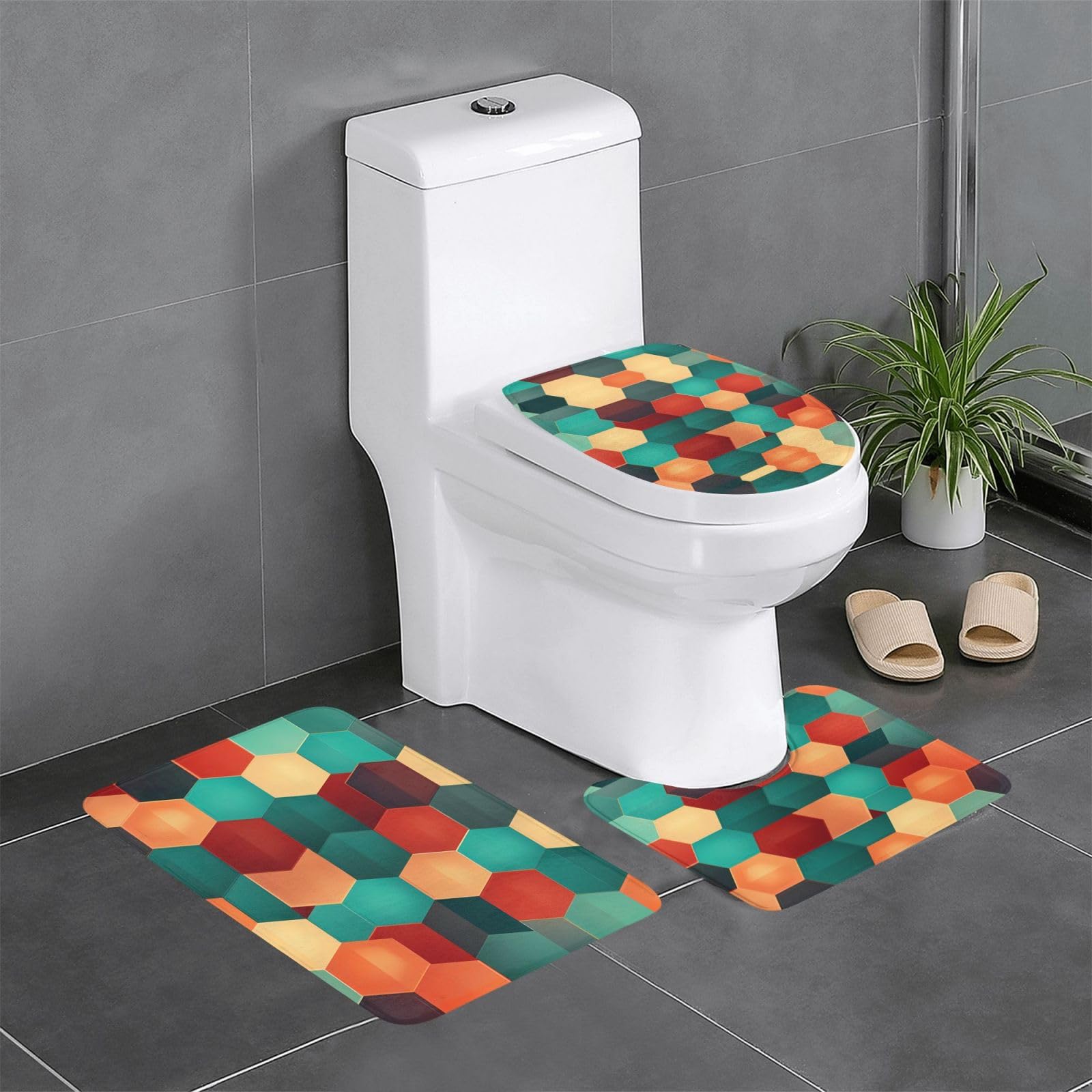 Tapis de salle de bain antidérapants motif hexagonal absorbant pour coiffeuse et toilettes