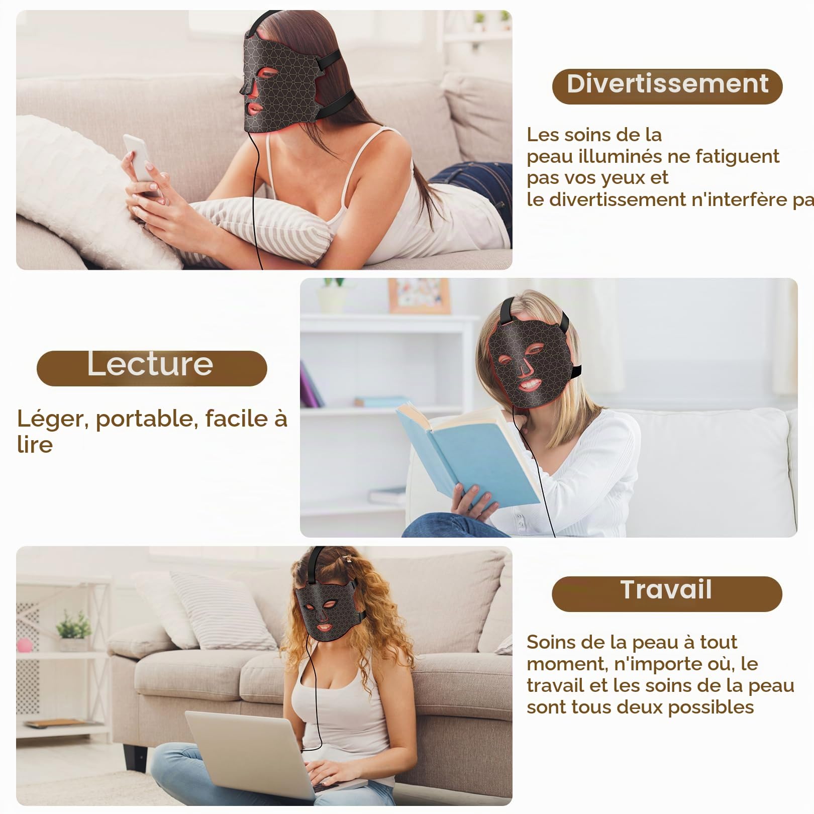 Masque LED Visage Luminothérapie 7 Couleurs, Thérapie Facial a la Lumière Proche Infrarouge, Anti-rides, Anti-âge et Beauté, Masque Lumière Rouge Thérapie pour les Soins de la Peau à Domicile (Noir)