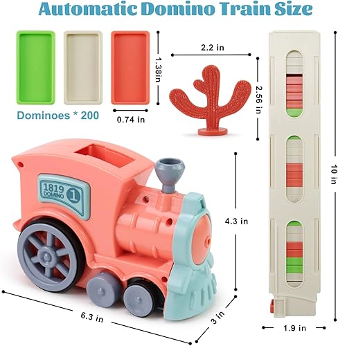 Miniatura 2 de Domino Train - 200 juguetes de tren de dominó apilables automáticos, juego de tren de dominó para niños con luces y sonido, bloques de dominó