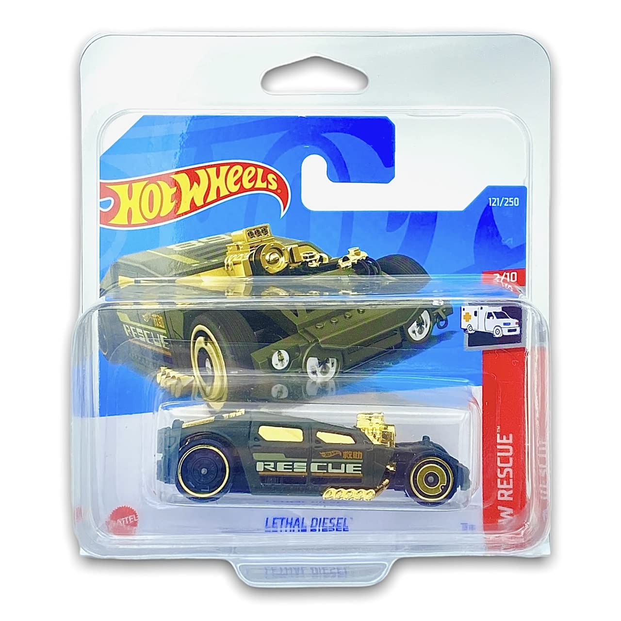 Hot WheelsLethal Diesel (Dark Green) 2/10 HW Rescue 2022-121/250 (Short Card) *** COMES IN A KLAS CAR KEEPER PROTECTIVE COLLECTORS CASE *** HCX17
