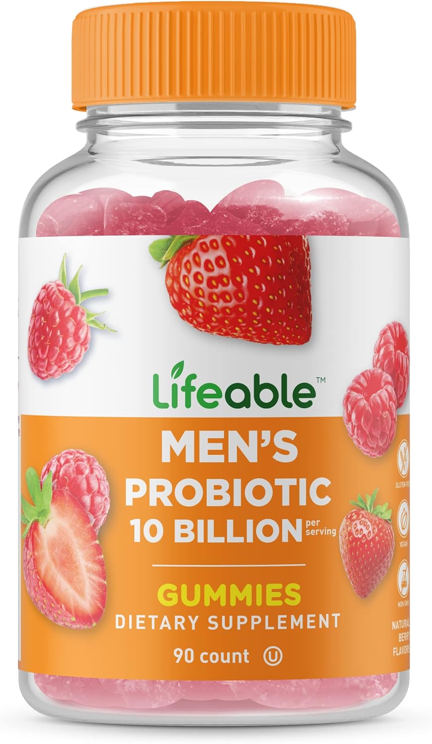 Lifeable Probiotics - 10 Billion CFU - Great Tasting Natural Flavor Gummy Supplement - Gluten Free Vegetarian GMO-Free Probiotic Chewable - for Gut Health and Immune Support - 90 Gummies (Men)