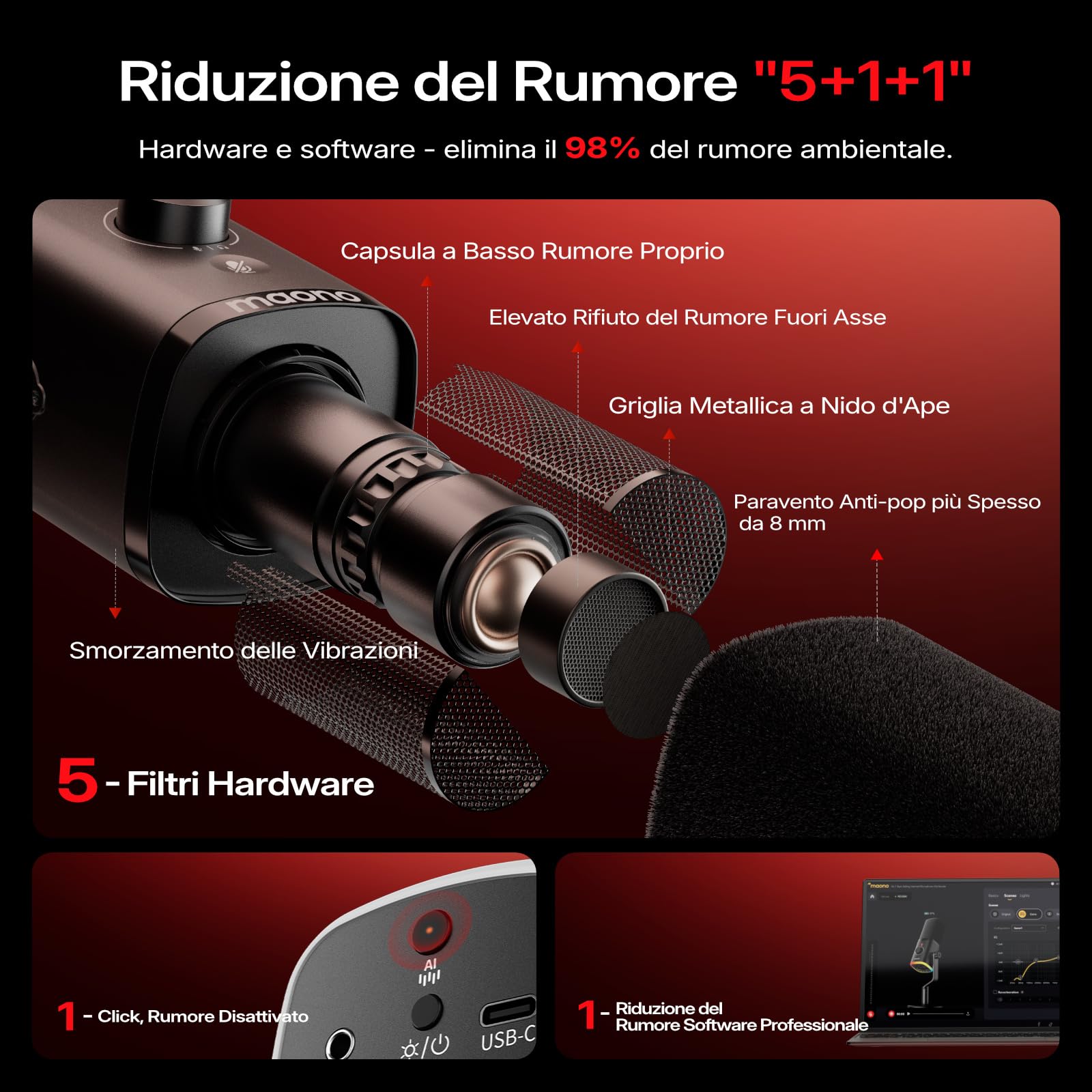 MAONO PD100W Wireless Gaming Microphone, 2.4GHz & USB Dynamic Microphone with Noise Cancelling for Streaming, Recording & Content Creation, Compatible with PC, PS4/PS5 & Smartphone - 5