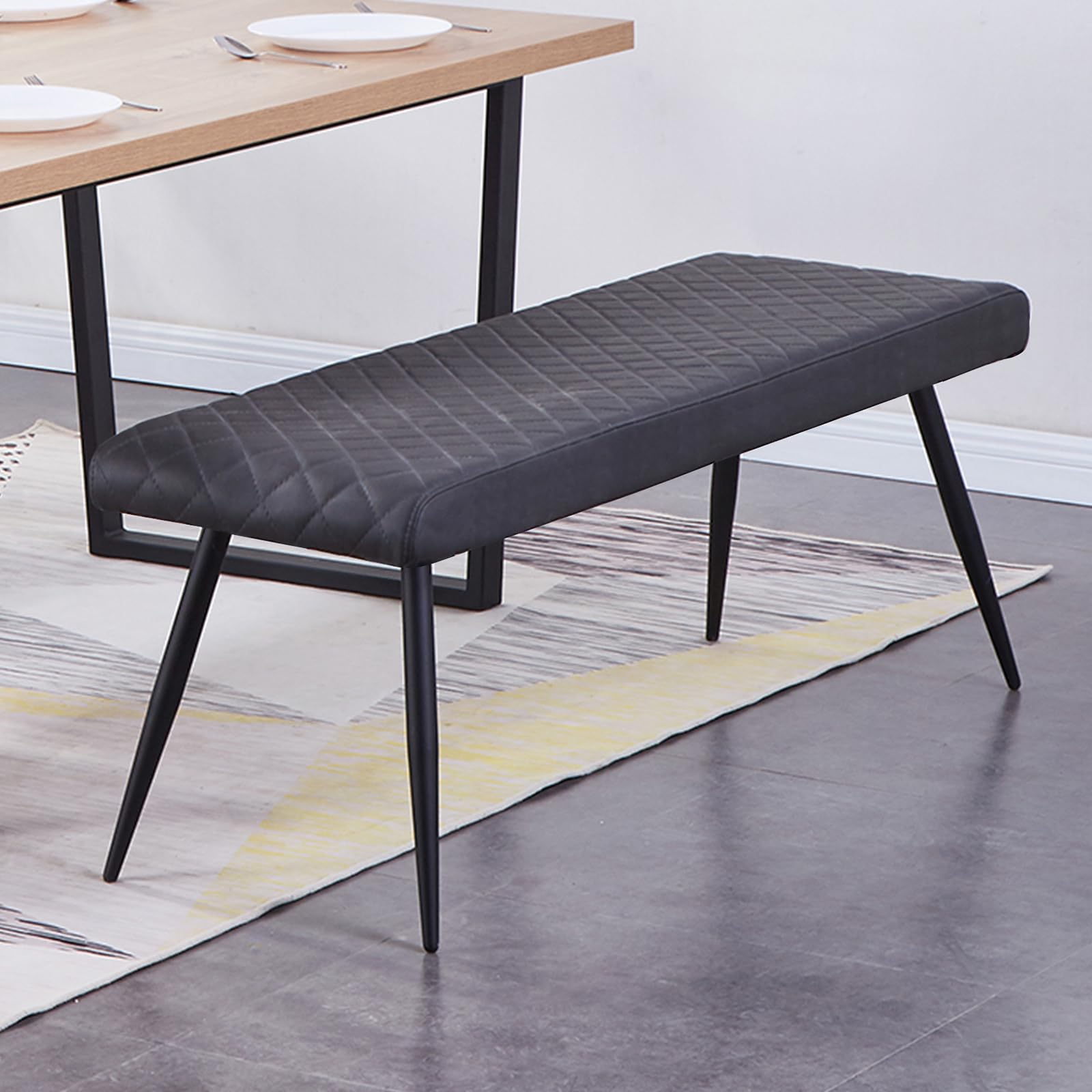 JaHECOME Faux Leather Upholstered Dining Bench Grey Heavy Duty Kitchen Table Bench 130cm Length for Dining Room Living Room Entryway