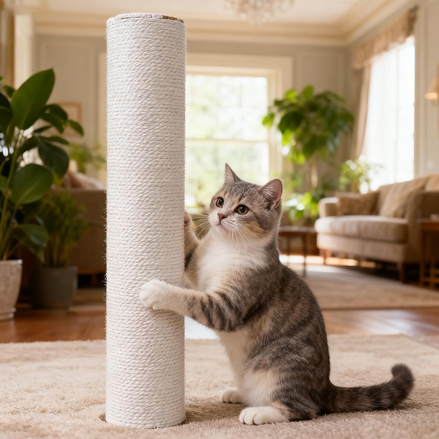 Cat Scratching Post Replacement Pole, 15.75" H, Sisal Pole Replacement Cat Tree Post Indoor, Small Size, with M8 Screws Beige (4PCS)