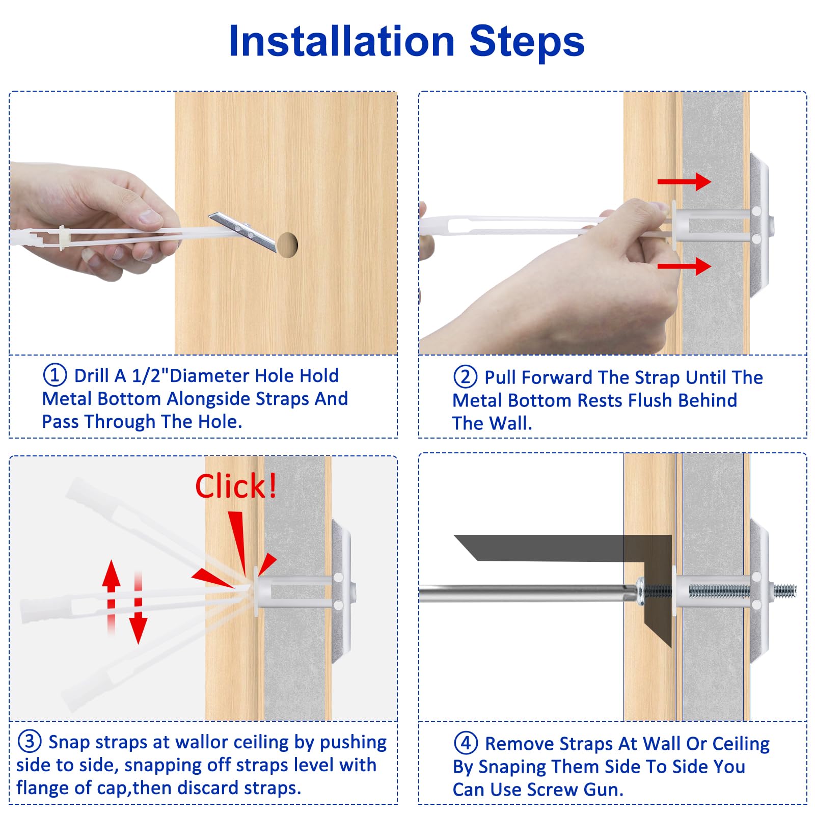 Anclaje para paneles de yeso con pernos incluidos para tamaño de cierre de 1/4 a 20, kit de anclajes huecos resistentes para montaje de TV, anclajes de pared de acero inoxidable con capacidad para