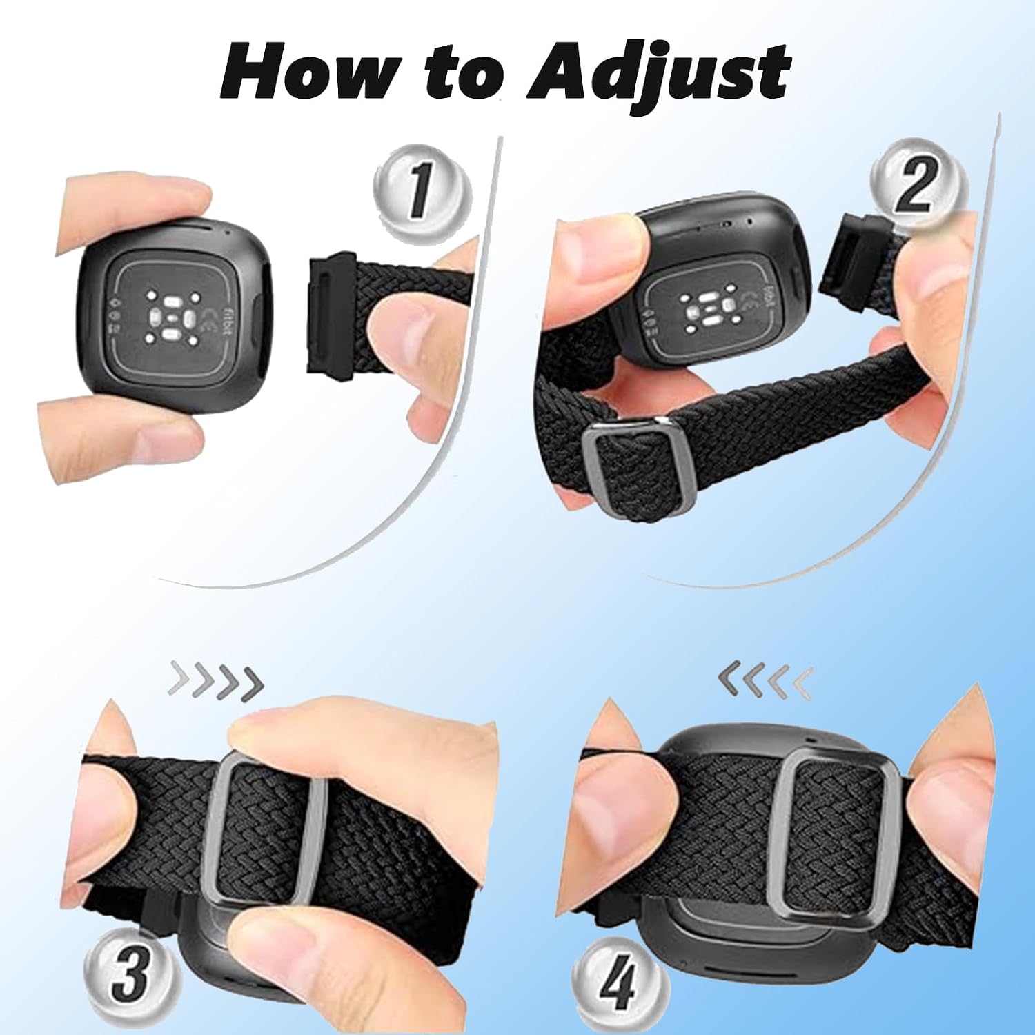 2 Pack Braided Stretchy Band Compatible for Fitbit Sense & Sense 2 Bands / Fitbit Versa 3 & 4 Bands, Classic Soft Breathable Adjustable Sport Smartwatch Replacement Wristband for Women Men (Starlight image 4