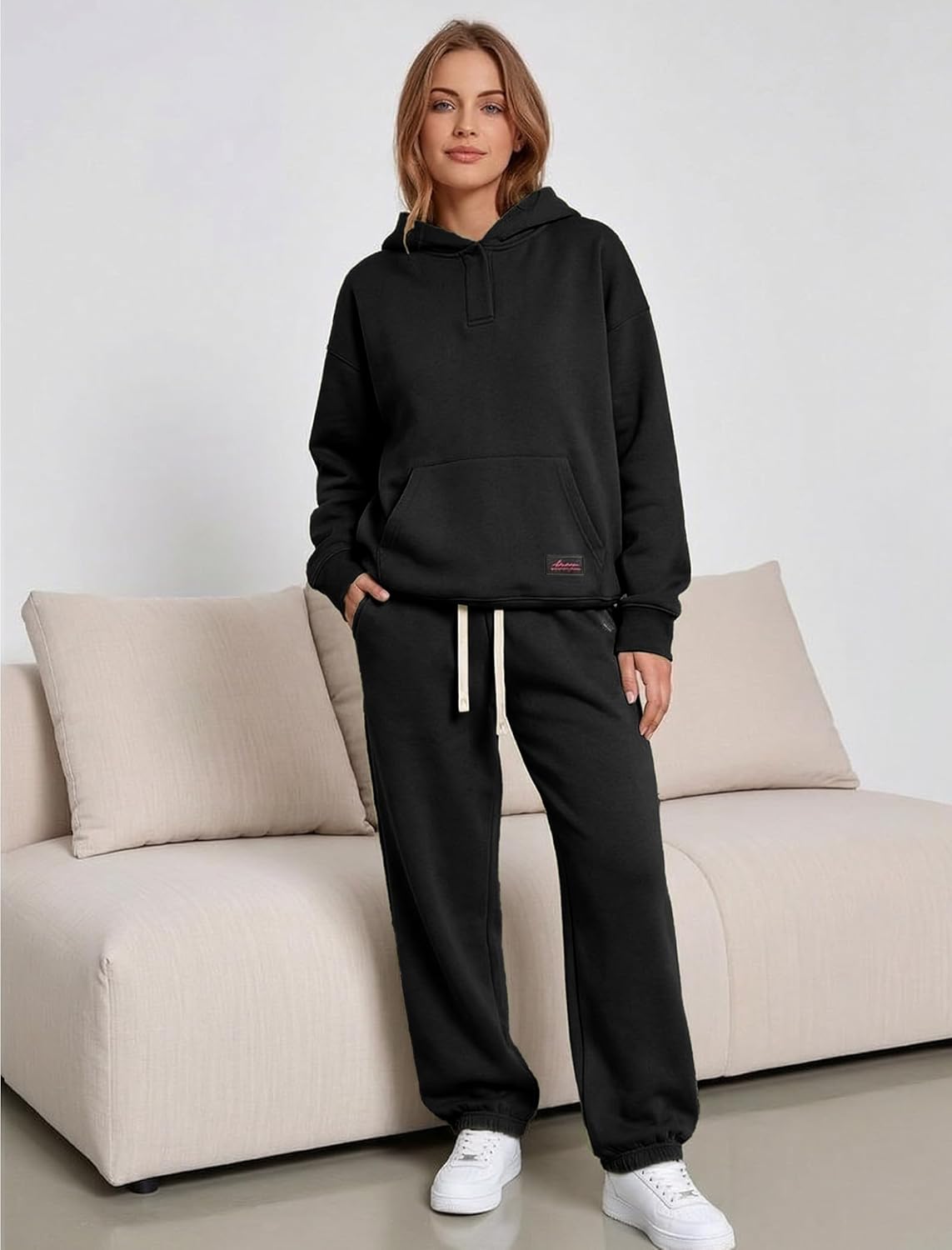 Womens 2 Piece Sweatsuit Set, 2025 Casual Long Sleeve Hoodie with Loose Wide Leg Sweatpants for Fall and Winter - Image 2