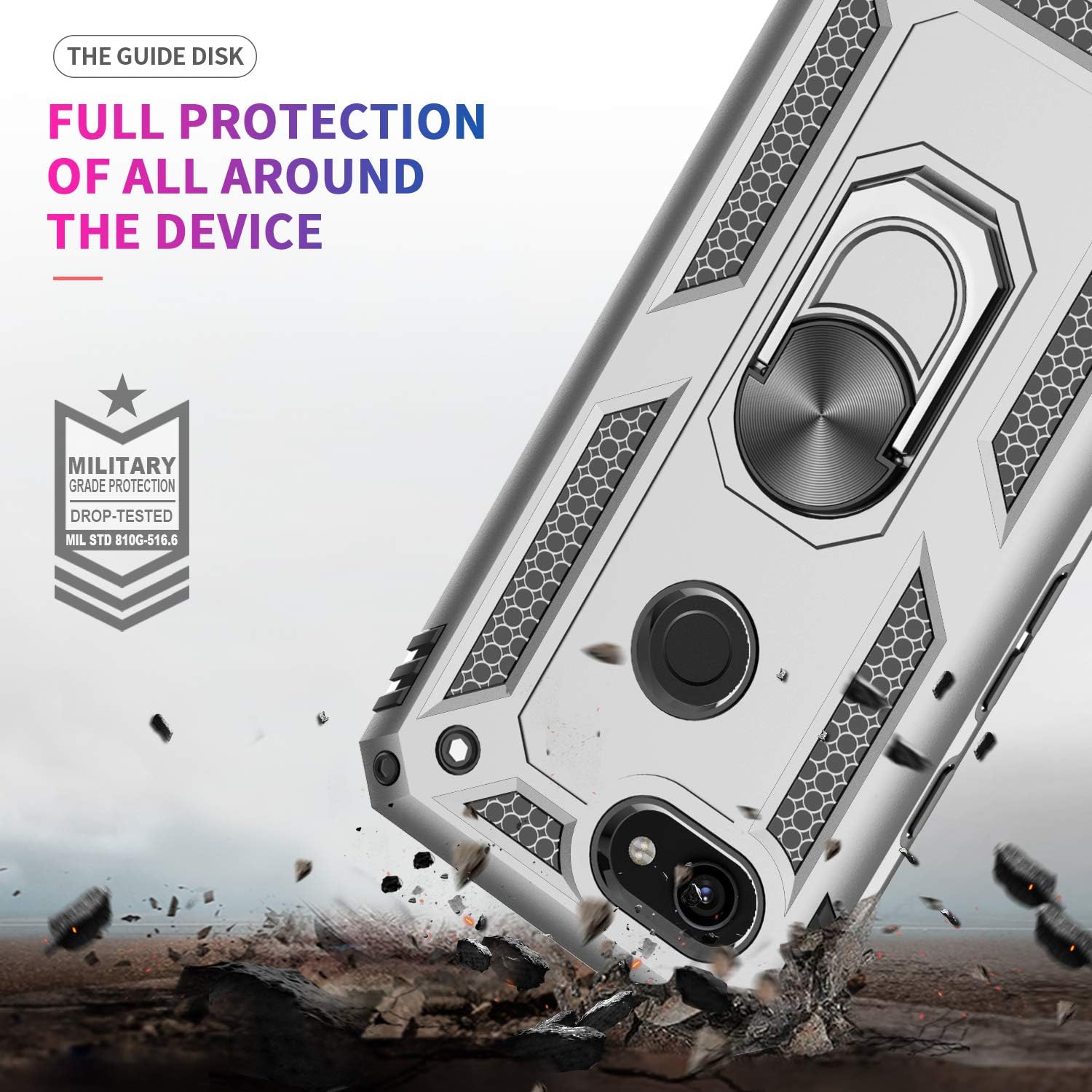 LeYi Google Pixel 3a Case (Not fit 3a XL) with HD Screen Protector, Magnetic Car Mount Ring Holder Stand Dual Layer Rugged Shock Absorption Cover Case for Women Girl, JSFS Sliver