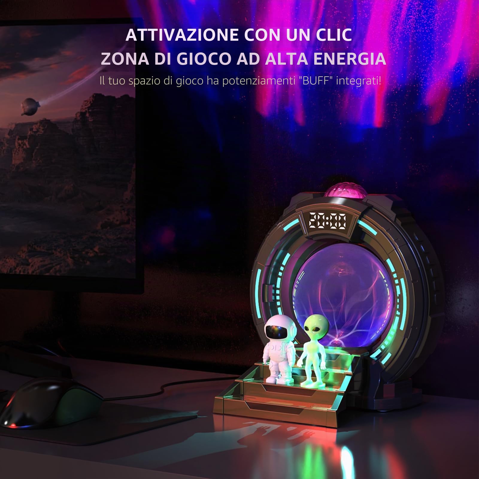Gemmac Proiettore Galassia con Altoparlante Bluetooth, Proiettore Stelle Soffitto Lampada Aurora Boreale Macchina Rumore Bianco Sveglia Digitale Decorazione Camera da Letto per Adulti Regalo Natale