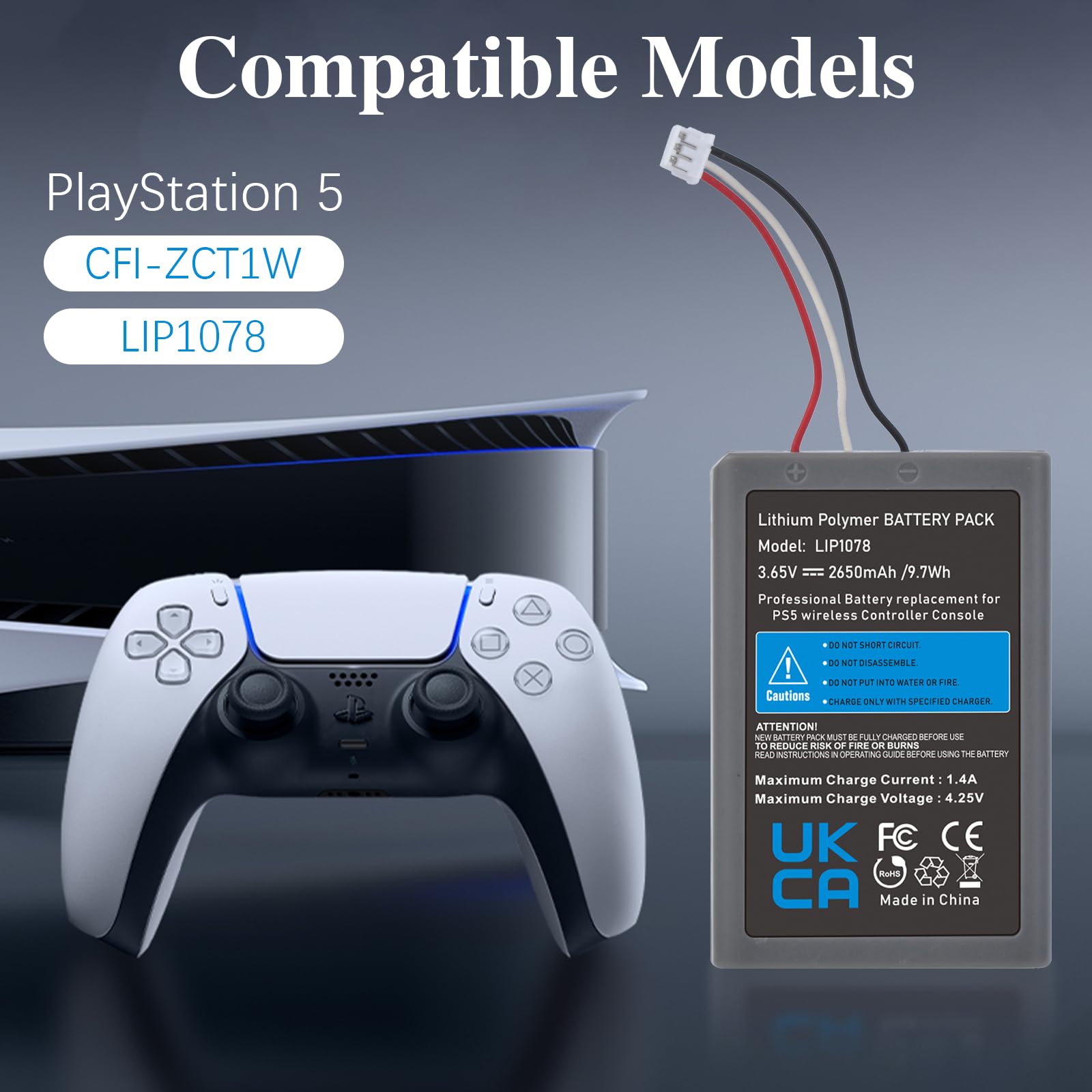 Pickle Power 2 X 2650mAh LIP1078 Batteria per Sony Playstation 5 DualSense CFI-ZCT1W Wireless Controller