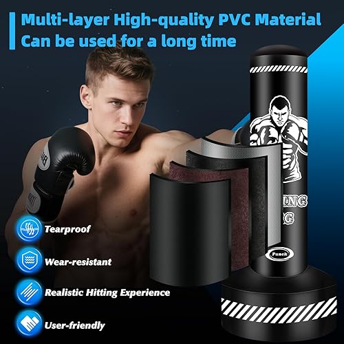 Miniatura 4 de Saco de boxeo de pie para adultos y adolescentes, saco de boxeo pesado de 70 pulgadas con soporte, bolsa pesada inflable para Kick Boxing, bolsas de