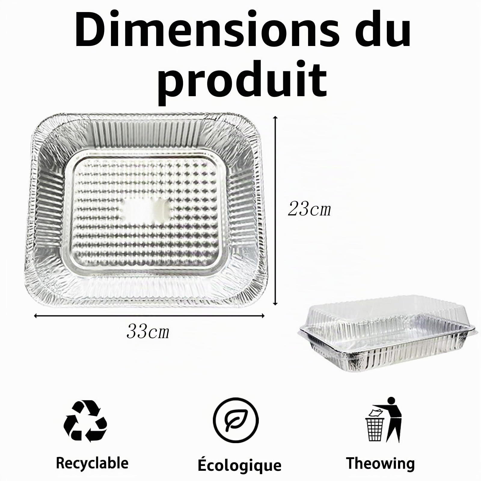 MUAMAX Lot de 10 grands plateaux jetables en aluminium, couvercles 32 x 26 cm, récipients alimentaires pour fêtes d'été, plats de préparation des repas