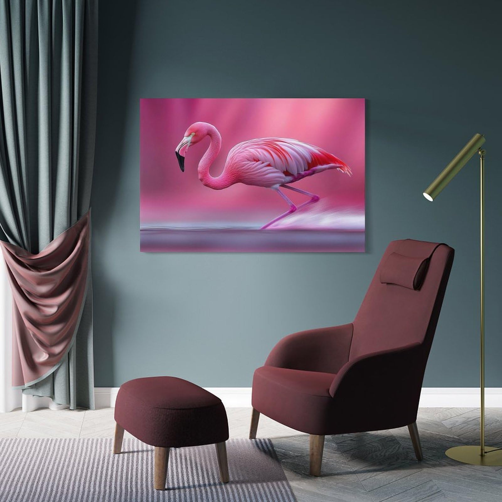 Junmoney Frame-Style-21 Canvas Wall Art Pink Flamingo In Water, 20X30inch(50X75cm), For Bedroom, Lounge Or Dressing Area, Canvas Wall Decor For Personal Spaces