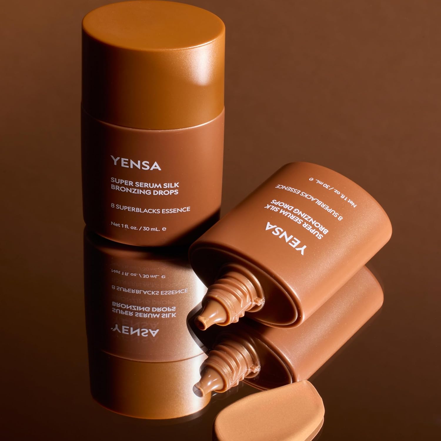 YENSA Super Serum Silk Bronzing Drops for Face - Liquid Bronzer Drops Enriched with Bakuchiol, Ferulic Acid & Super Oils - Hydrates & Nourishes with a Subtle Shimmer Finish - Universal Shade (1 Fl oz) - Image 5