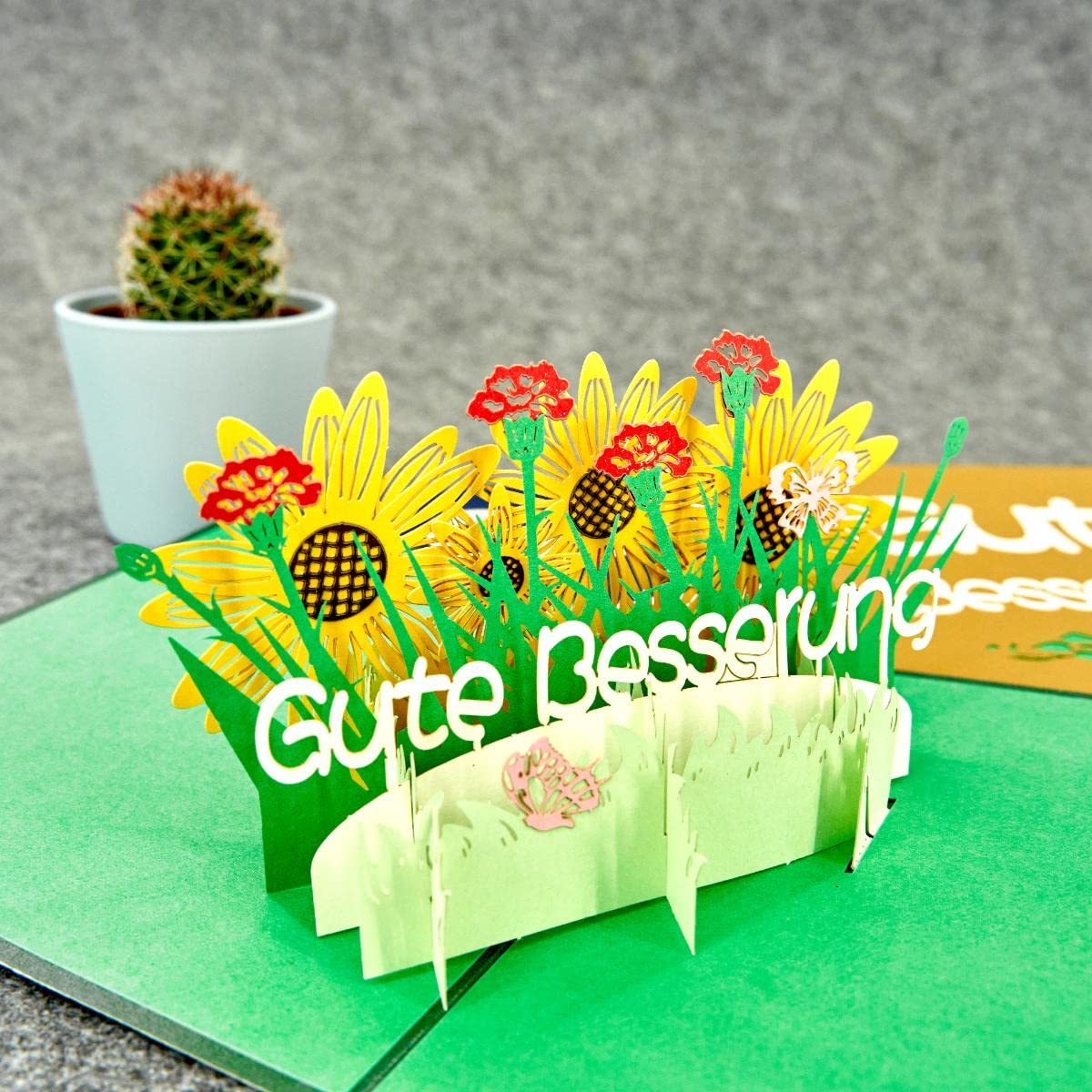 Biglietto di auguri pop-up con fiori 3D, girasole, per la festa della