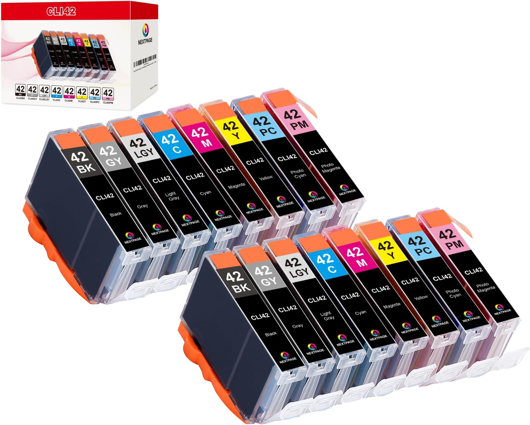 NEXTPAGE CLI 42 Ink cartridges Compatible Ink Cartridges Replacement for Canon CLI-42 CLI42 Use with Pro-100 Pro 100 Printer Professional Inkjet PIXMA PRO-100 Ink 8 Colors 2 Set 16 PCS