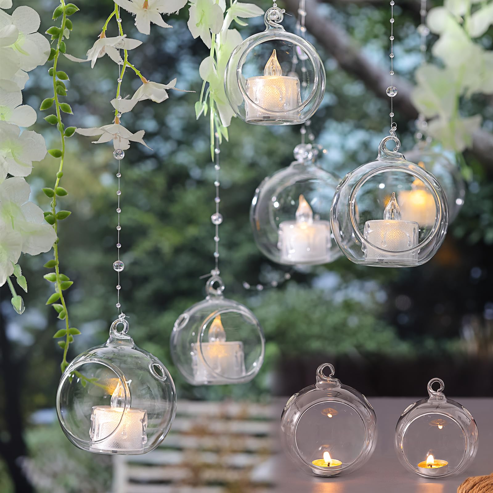 LETINE 12pcs Assorted Glass Orb Set, with 2.17" and 1.93" Spheres | Hanging Glass Tealight Holder Globe, Air Plant Terrarium Supplies for Wedding Favors, Valentine's Day Decorations