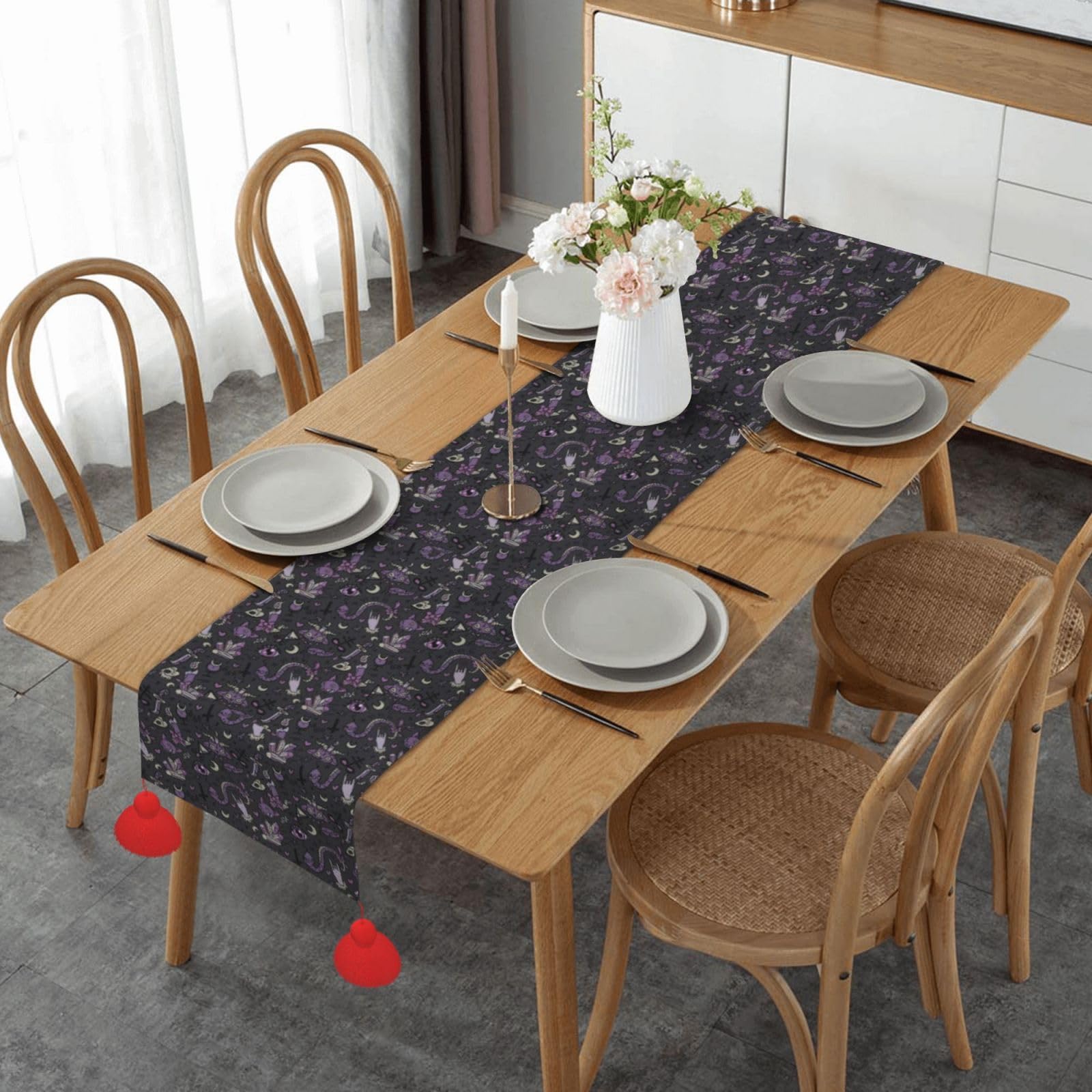 Chemin de table de Noël effrayant violet et noir grand format 152,4 cm pour intérieur extérieur