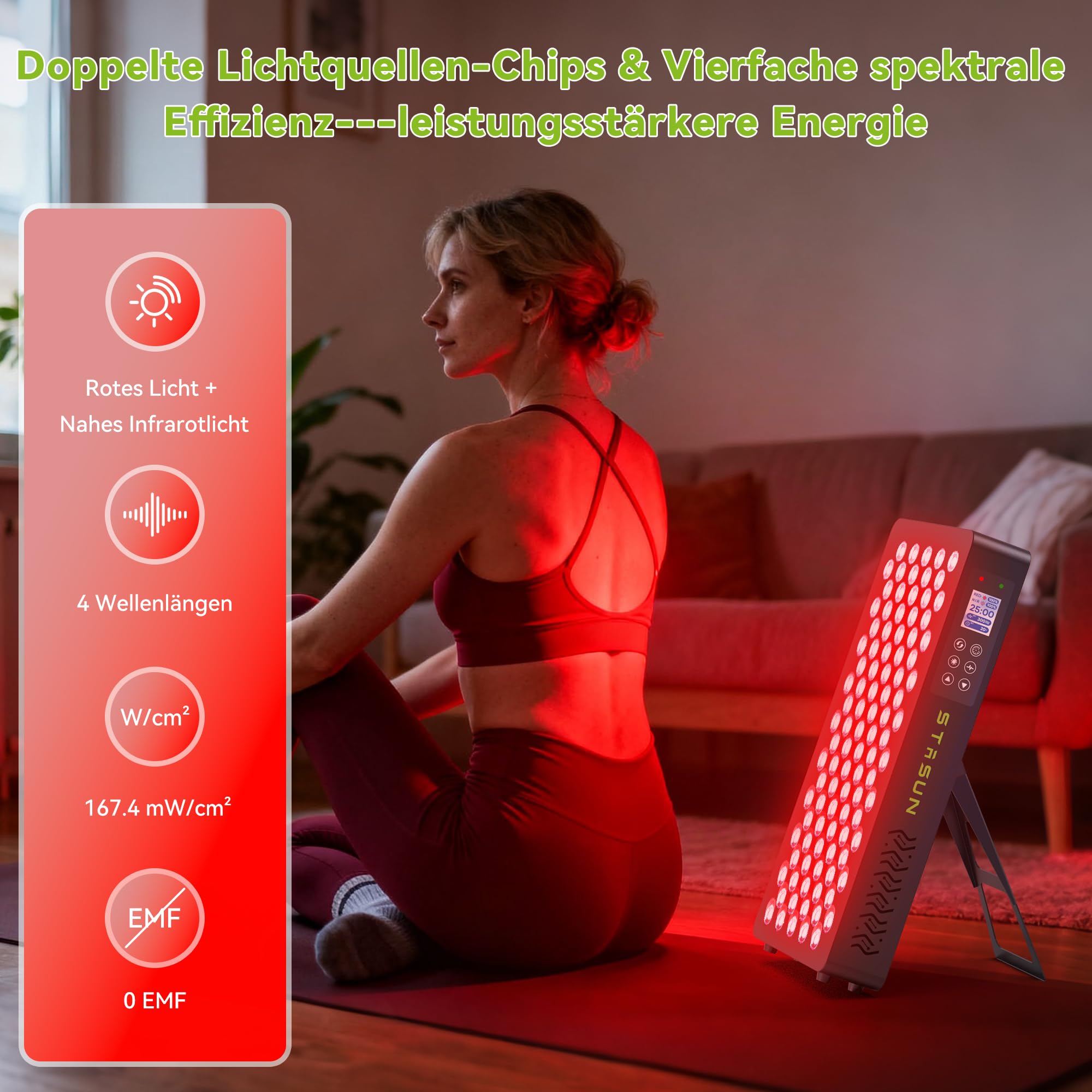 STASUN Dual-Chip Rotlicht Therapiegerät,4 Spektren 660&850nm Vollkörper-Rotlichtlampe,100 LEDs 500W Infrarotlampe für Gesichtsbehandlung, Kosmetik, Muskelaufbau