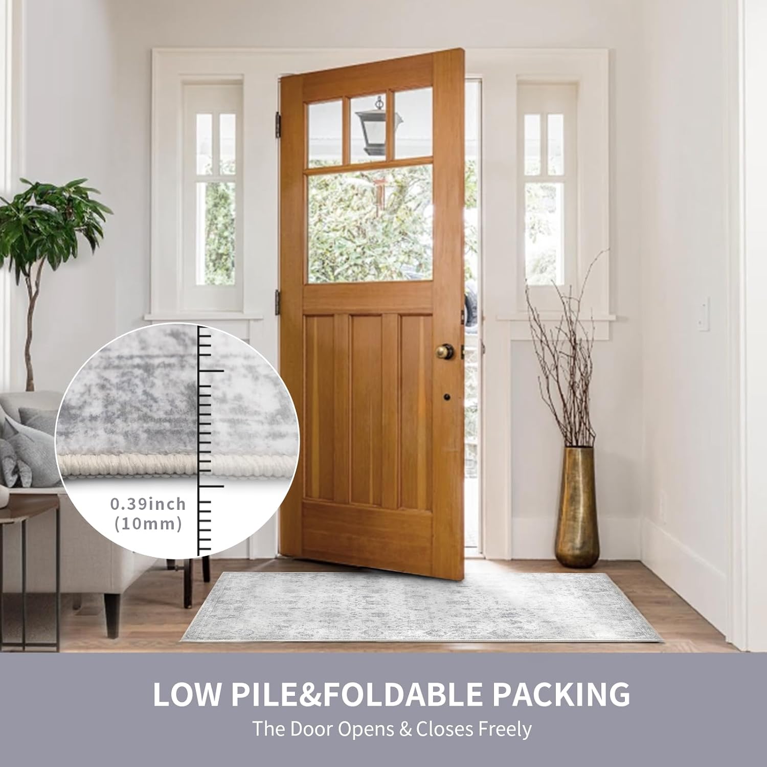 Hallway Runner Rug 2x6 Washable Area Rugs, Vintage Floral Rug Soft Non Slip Stain Resistant Boho Floor Carpet Runners for Hallways Entryway Laundry Room Kitchen Bathroom, and Bedroom Grey