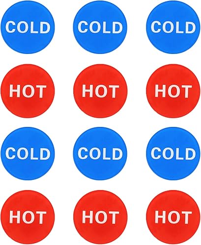 PATIKIL Etiqueta autoadhesiva para agua calientefría, paquete de 6 pares12 calcomanías acrílicas de forma redonda para fregaderos de grifos, rojoazul