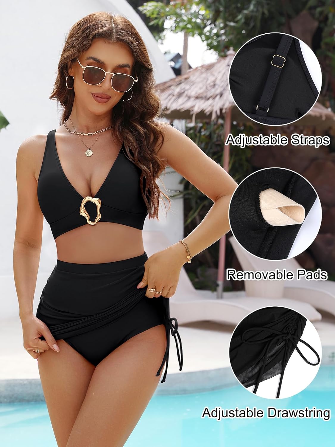 BMJL Women's High Waisted Bikini Sets Retro Swim Skirt Tummy Control Swimsuits Mesh Sarong Wraps Bathing Suits 2025 - Image 4