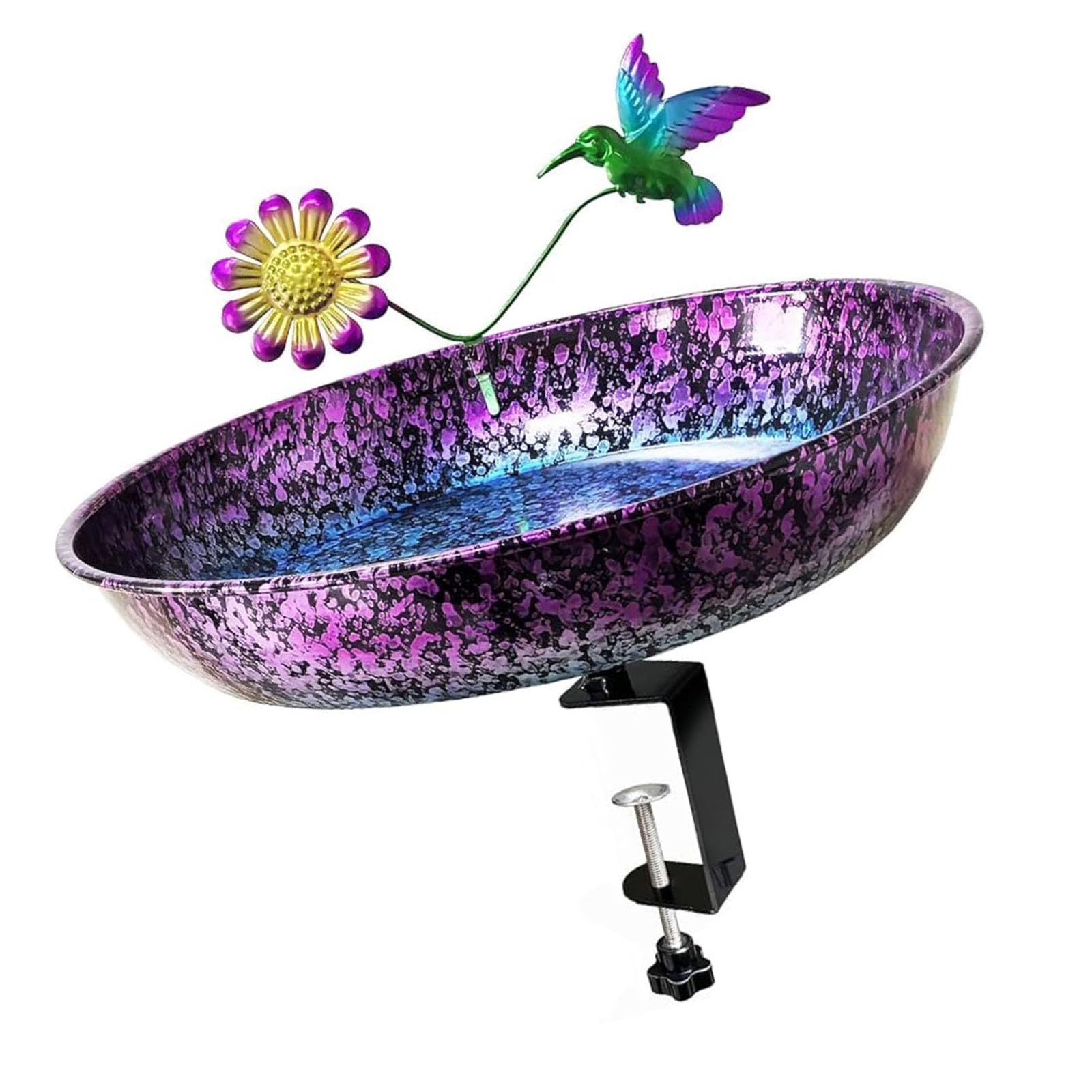 Xinsheinelry Rustproof Iron Avian Water Bowl with 3.5 Inch Adjustable Bracket Fits Most Deck Railings and Ledges Bird Lovers