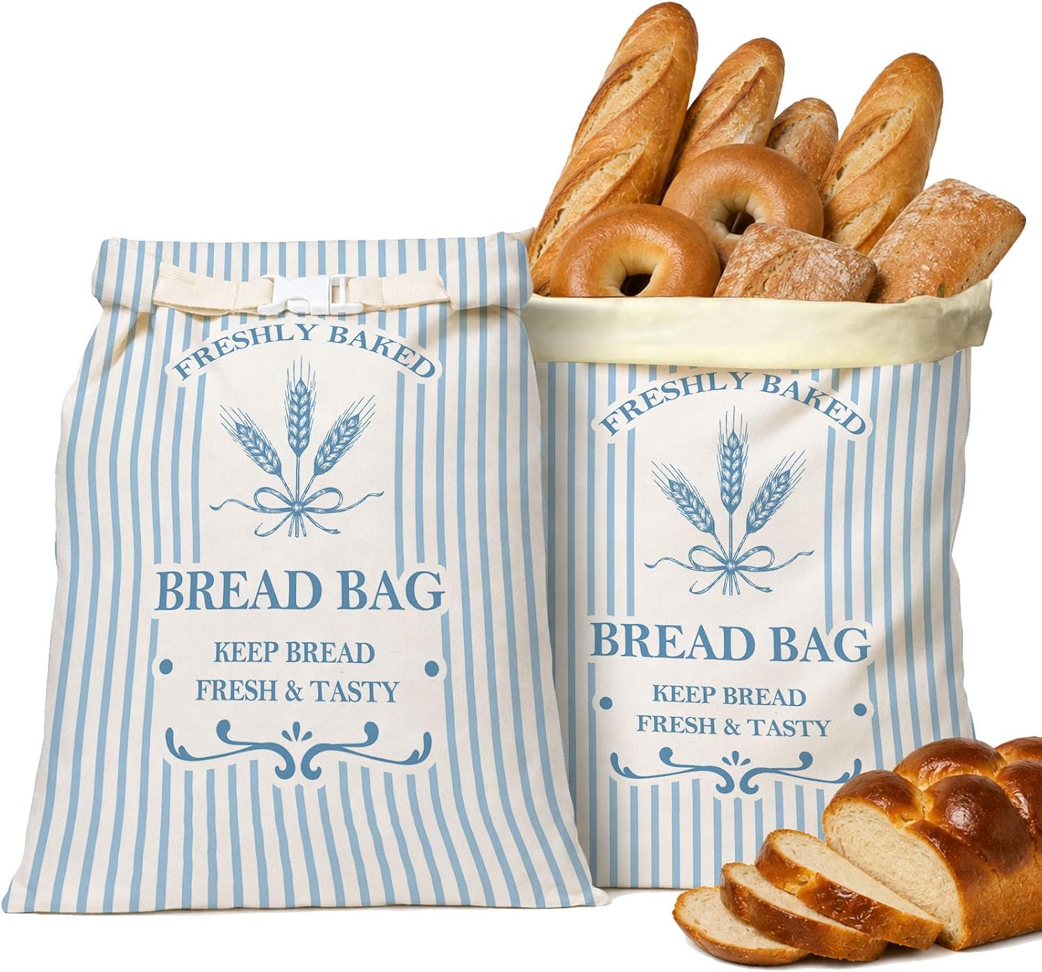2 Pack 17x13in Reusable Cotton Beeswax Bread Bags for Homemade Sourdough