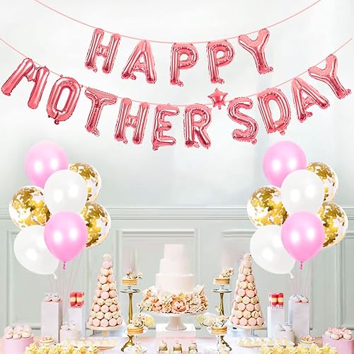 Miniatura 7 de Globos de oro rosa con purpurina para el Día de la Madre, suministros de decoración para fiesta del Día de la Madre (oro rosa)