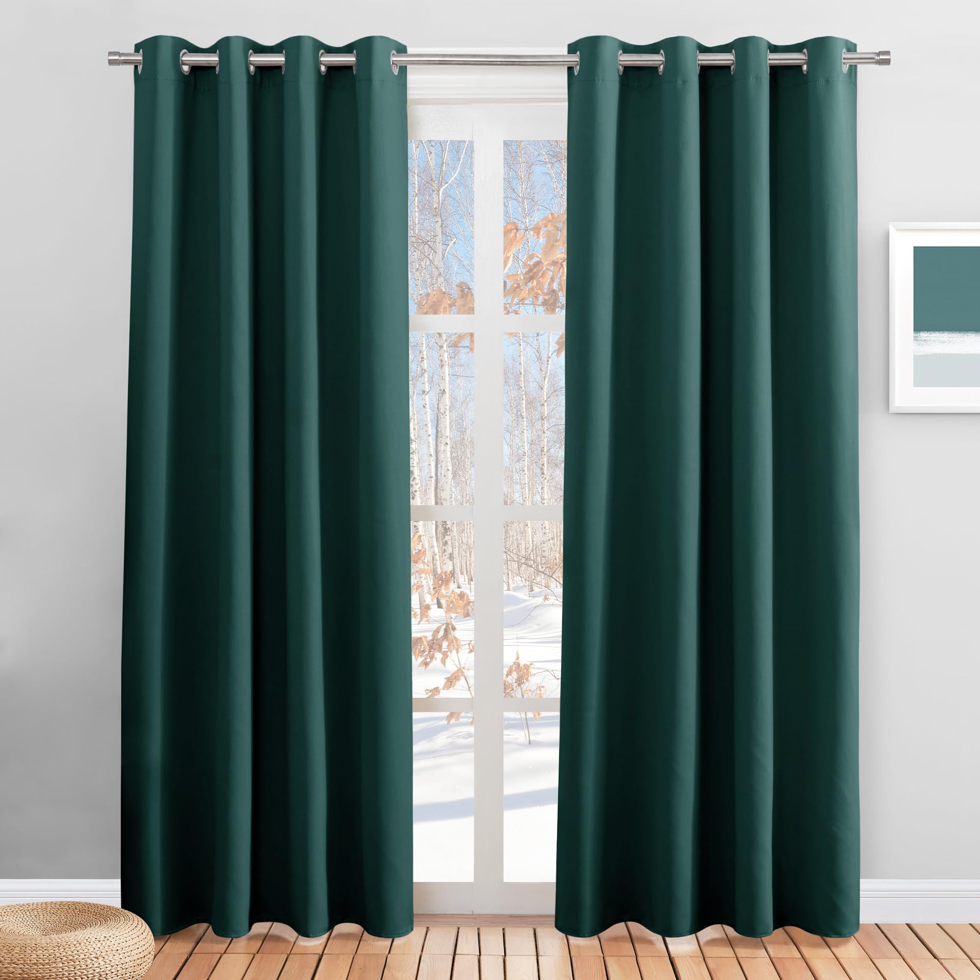 PONY DANCE Christmas Blackout Curtains, Dark Green, 2 Panels, 46 x 84 Inch