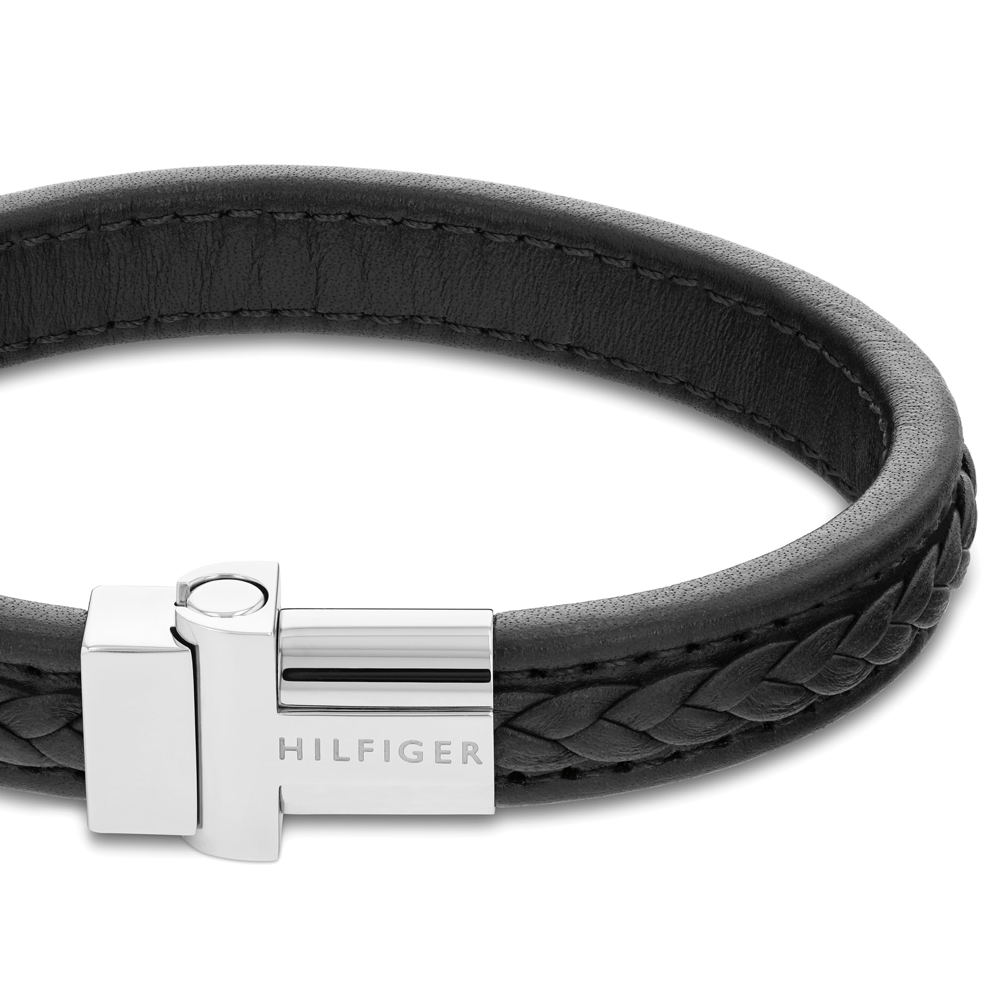 Tommy Hilfiger Herren Armband aus Edelstahl und Leder in der Farbe Schwarz-Silber, Länge: 19cm, 2790375