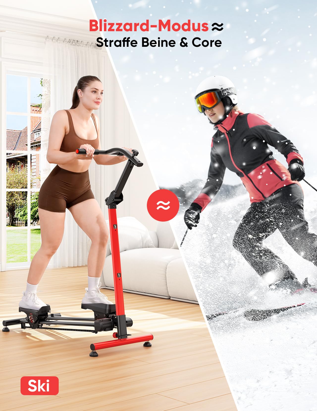 Treppenstepper Trainingsgerät, Verstellbarer Treppensteiger mit 3 Workout-Modi, klappbarer Cardio-Stairmaster mit Ski-Modus & übergroßem Pedal, 90% vormontierter Treppensteiger mit Lenker