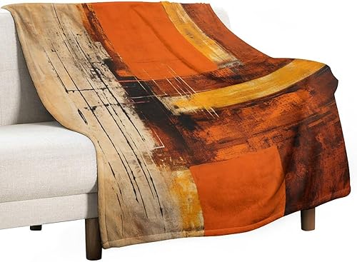Manta para sofá, manta abstracta rústica naranja y marrón, suave y mullida, manta de felpa acogedora y ligera, vintage, abstracta desordenada, con