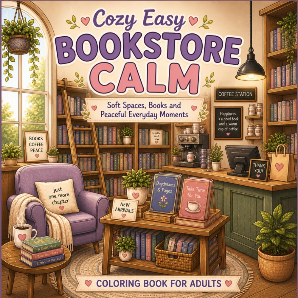 Cozy Easy Bookstore Calm: Simple Bookstore Scenes, Coffee Corners and Peaceful Reading Moments for Relaxation and Stress Relief