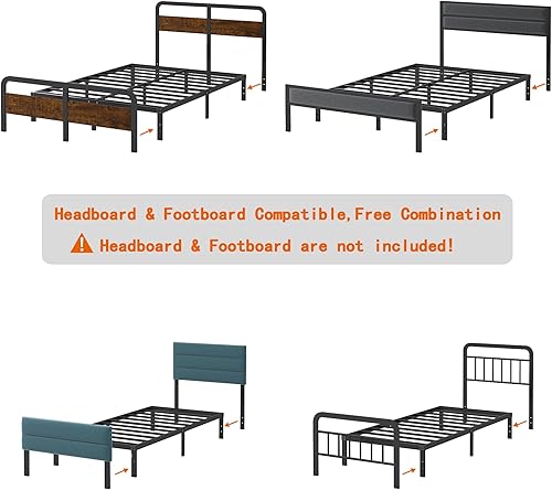 Miniatura 7 de Base de cama individual de 10 pulgadas, base de cama de metal con plataforma de cama de tamaño individual, base de colchón de listones de acero