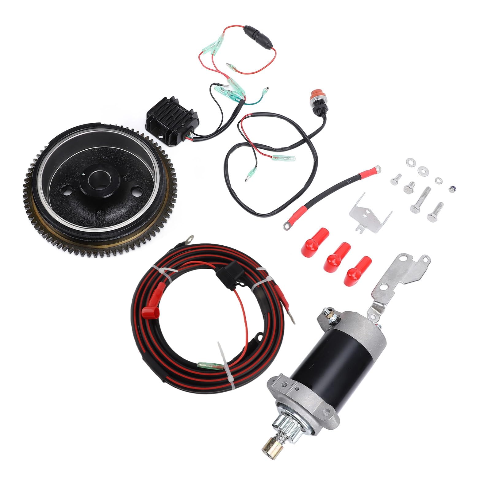 Außenbordmotor-Starter-Set, professionelles, langlebiges elektrisches Außenbordmotor-Starter-Ersatz-Komplettset für 4-Takt-20-PS-Schiffsbootmotoren, Aluminium, Eisen, Kunststoff,