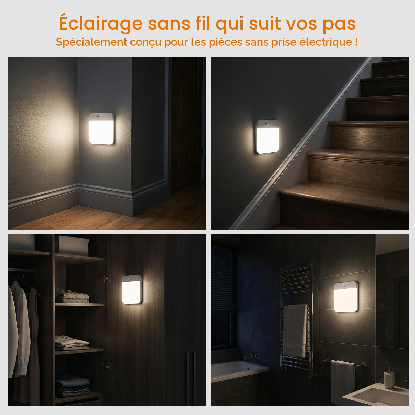 Lampe de Plafonnier Détecteur de Mouvement Intérieur Plafond Luminaire | 6000mAh Rechargeable Sans Fil, Salle de Douche, Salle de Bain, Garage, 3 Températures de Couleur avec Télécommande,Lot de 2