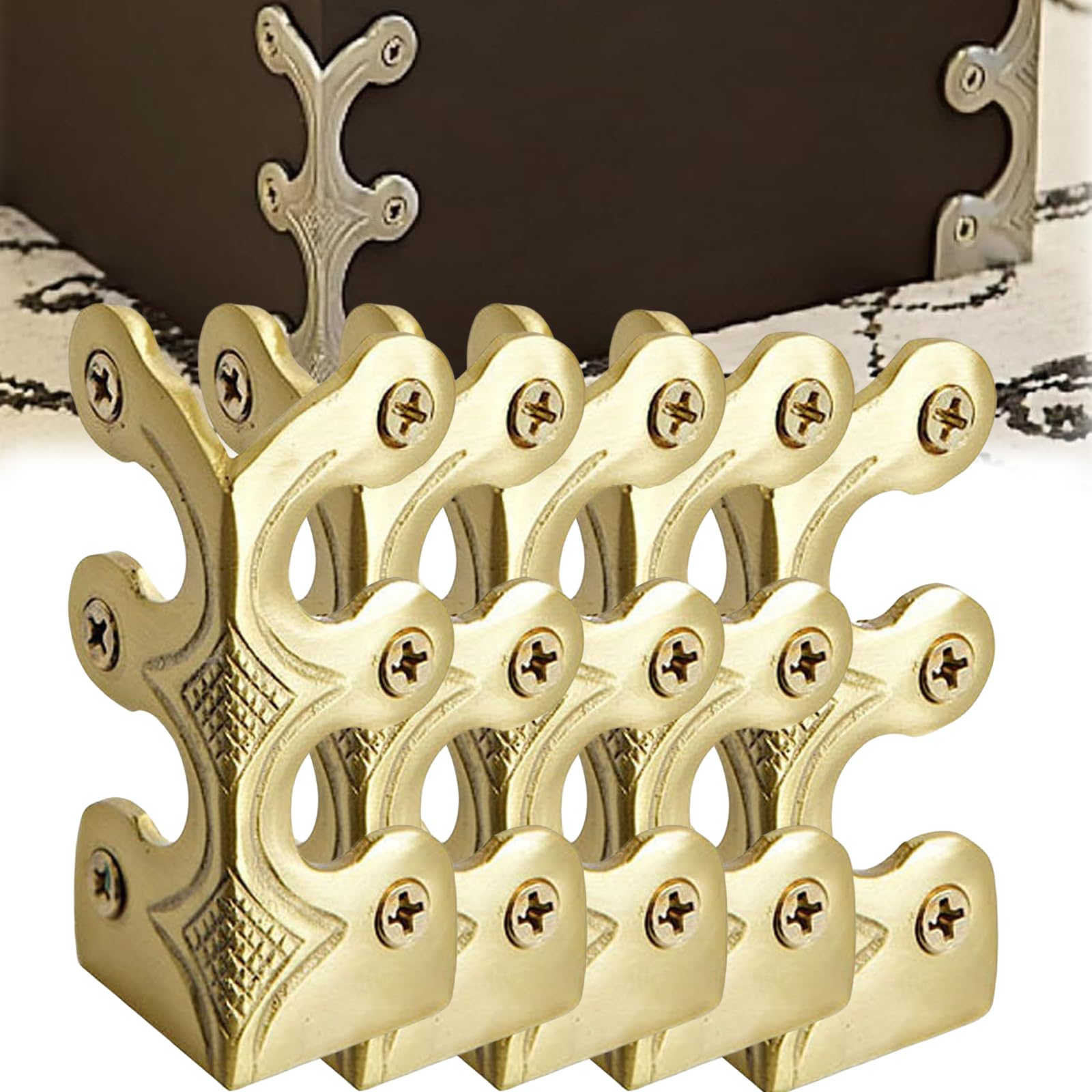 Skiffers Baseboard Corner Protectors, Solid Brass Skirting Board Corner Protectors, Decorative Protector Cover, Vintage Metal Corner Protectors (Gold 5Pcs)