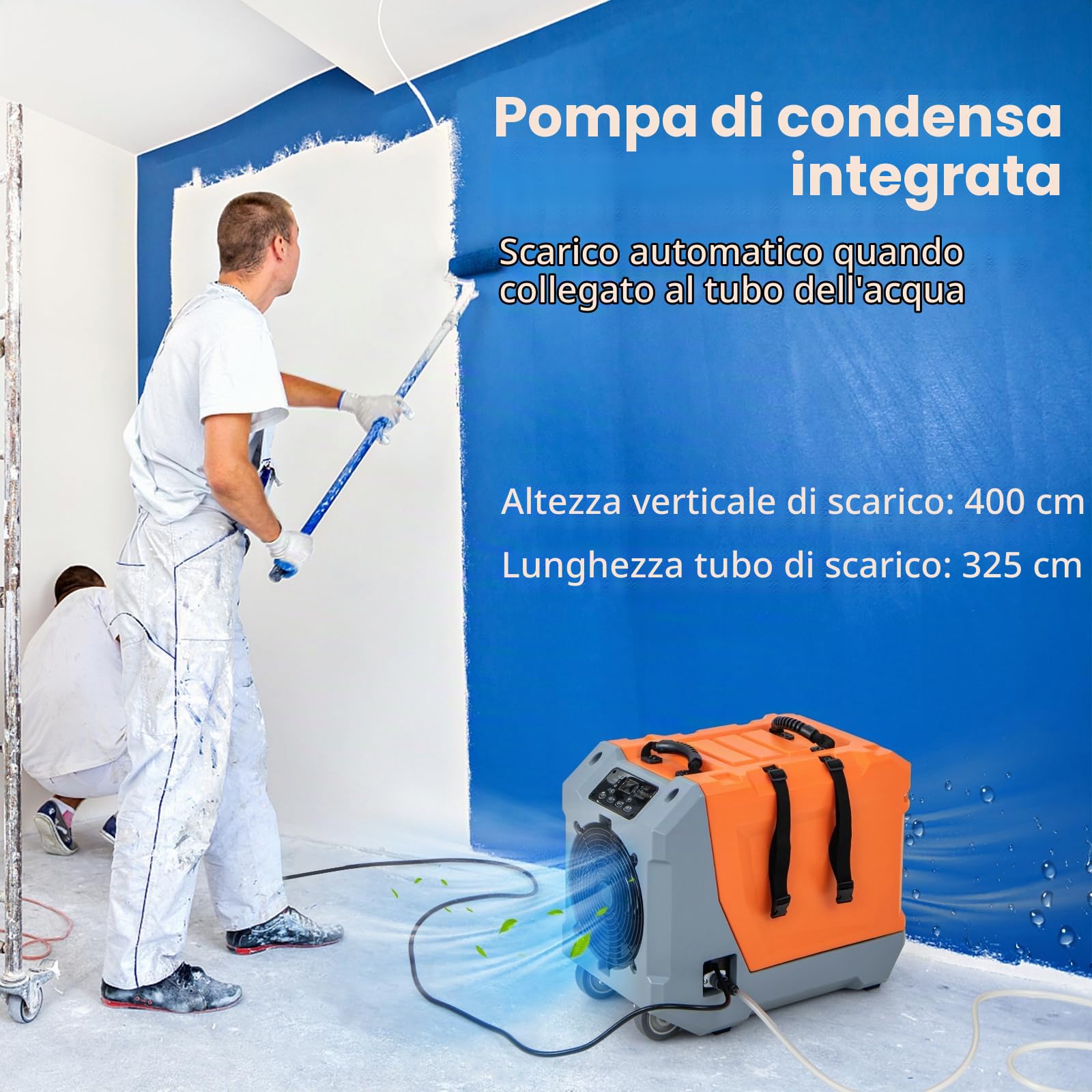 SOARS Deumidificatore Elettrico 85L/Giorno, Deumidificatore Industriale Professionale con Pompa di Scarico Automatica, Tubo di Scarico, Timer 24 Ore, per Cantine, Fabbriche, Magazzini (Arancione)