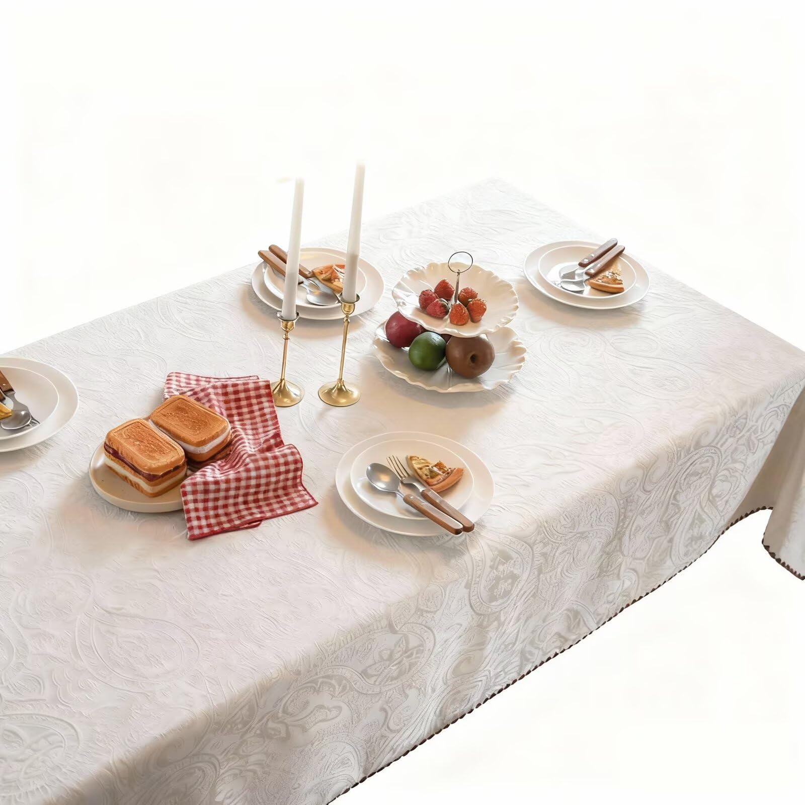 Nappe de table lavable jacquard blanche rectangulaire 100x160