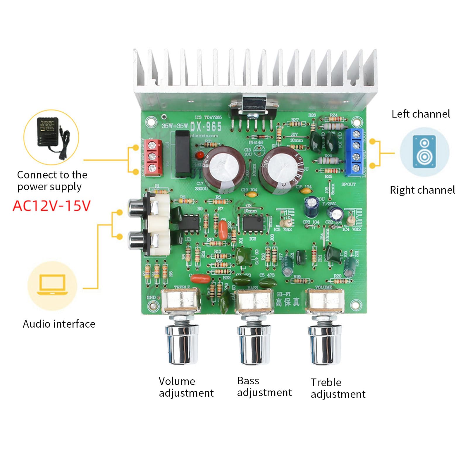 Placa amplificadora HiFi TDA7265 de 12-15 V 4558, módulo de preamplificador, placa estéreo, accesorios de repuesto para cine en casa
