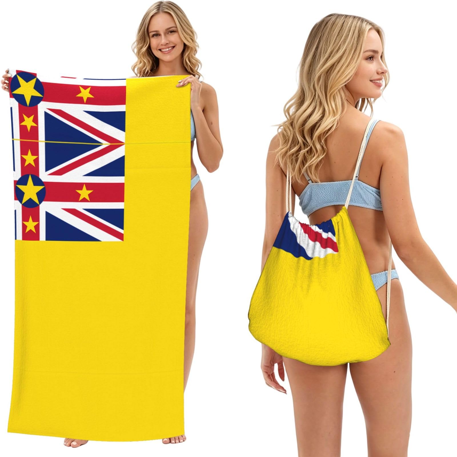 SXZVVBN Flag of Niue 2-in-1 Beach Towel Bag, Quick Dry Sand Free Travel Towel Backpack for Adults