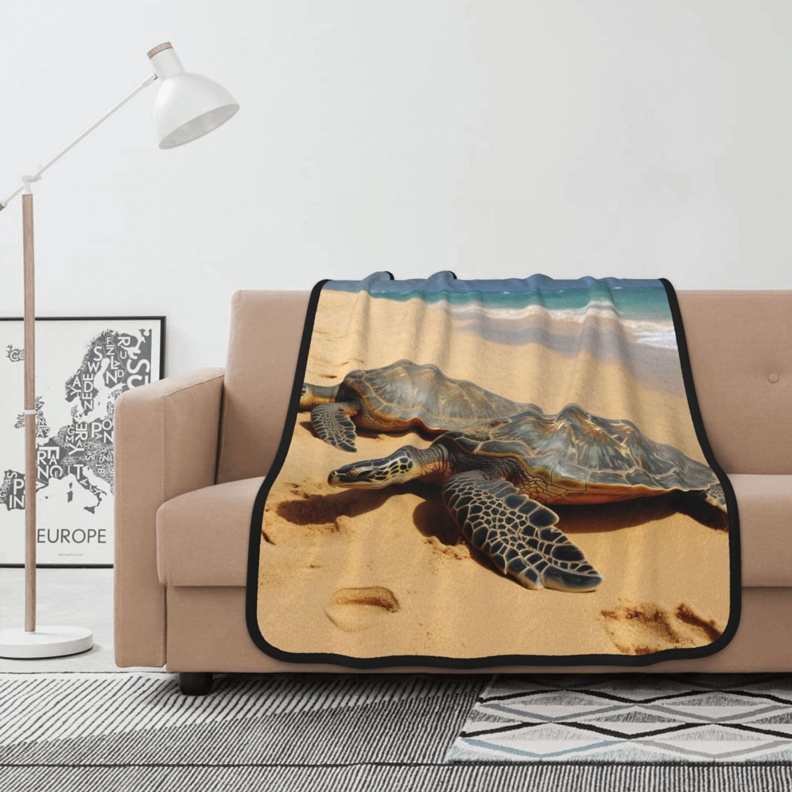 Couverture polaire flanelle luxe imprimé tortues double face
